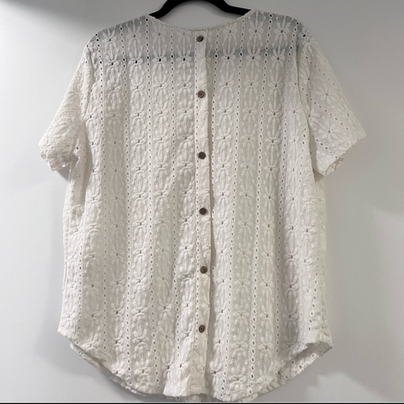 Emery Rose~Blouse~Short Sleeve~Size 1X~Lace~Sheer~Ivory/Cream - Picture 2 of 5